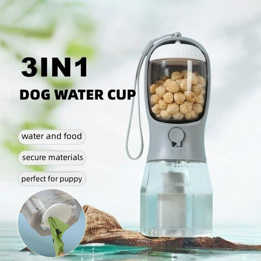 3-in-1 Pet Water and Food Cup with Garbage Bag Holder