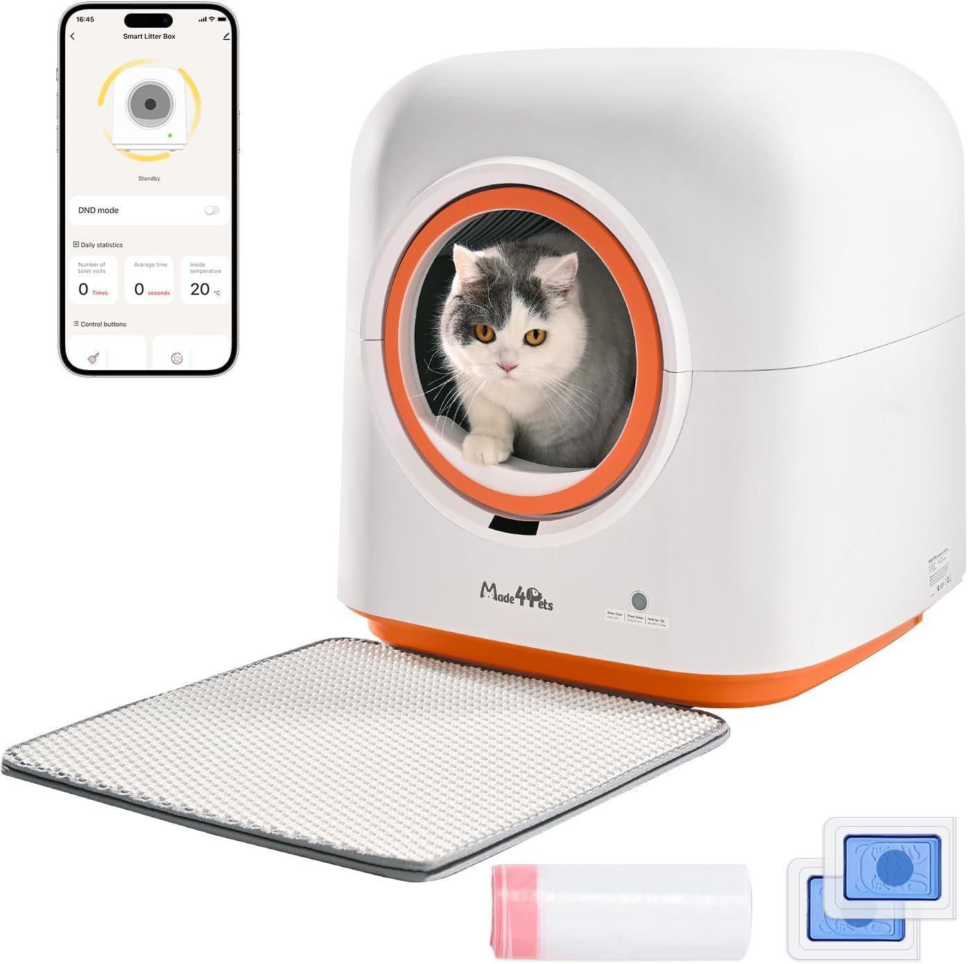 60L Automatic Cat Litter Box with Deodorizing, Infrared Sensorand Smart App Control