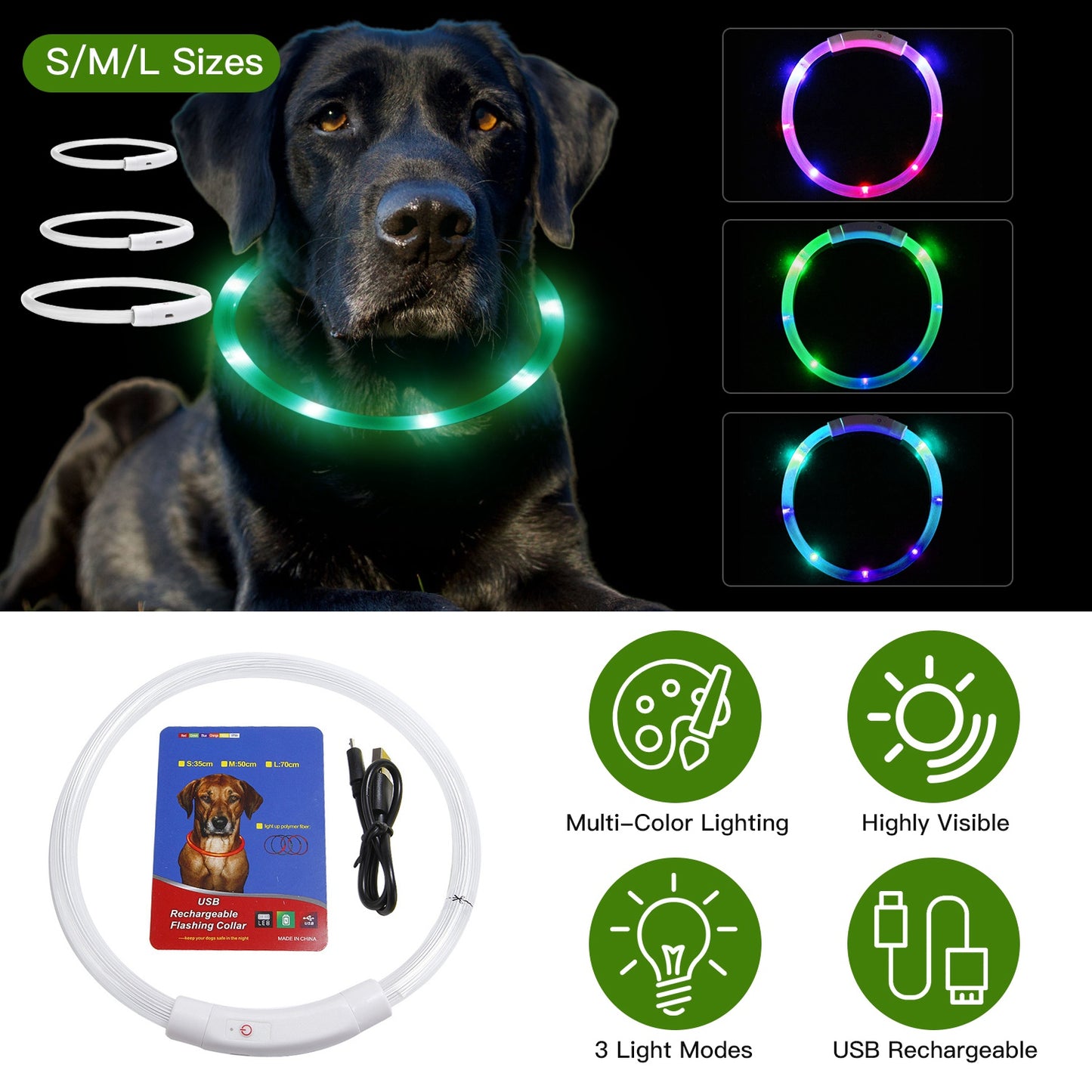 LED Lighting Dog Safety Collar Multi Color