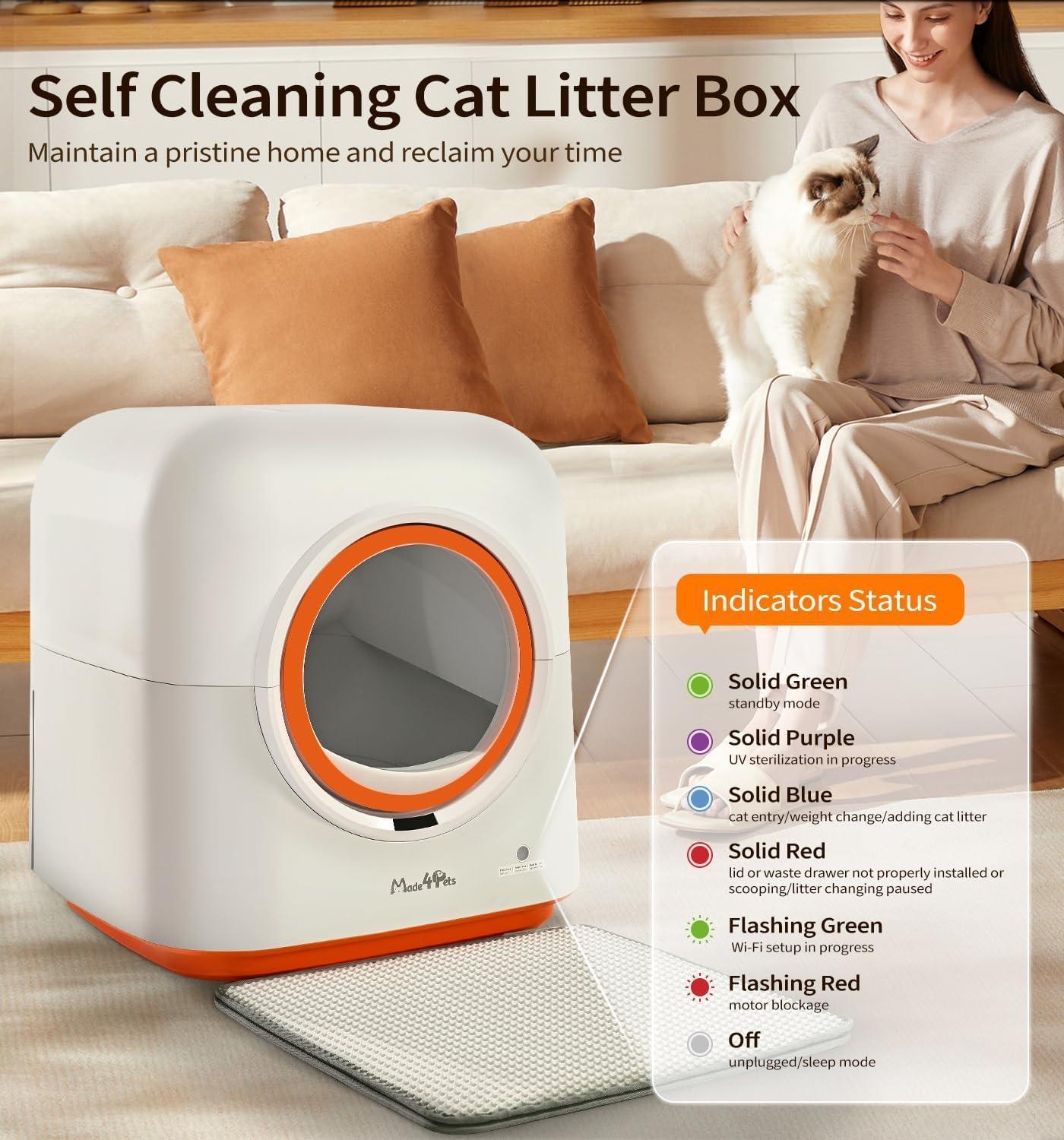 60L Automatic Cat Litter Box with Deodorizing, Infrared Sensorand Smart App Control
