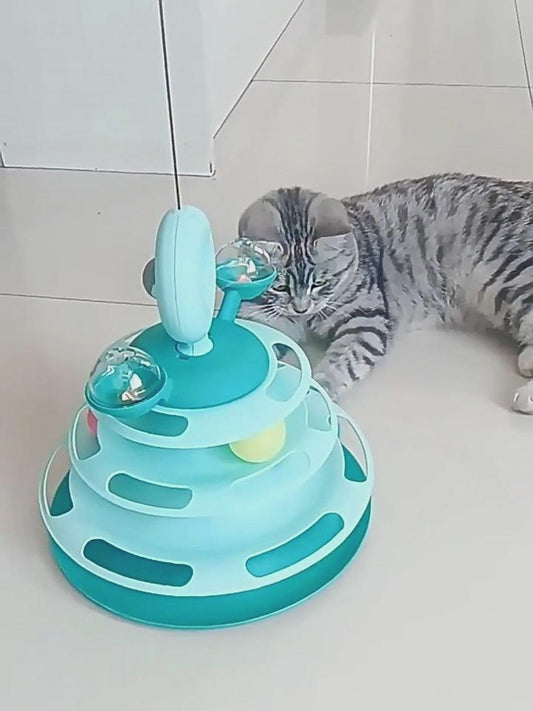 4 Levels Cat Toy Tower Turntable Roller Balls Toys Training Set